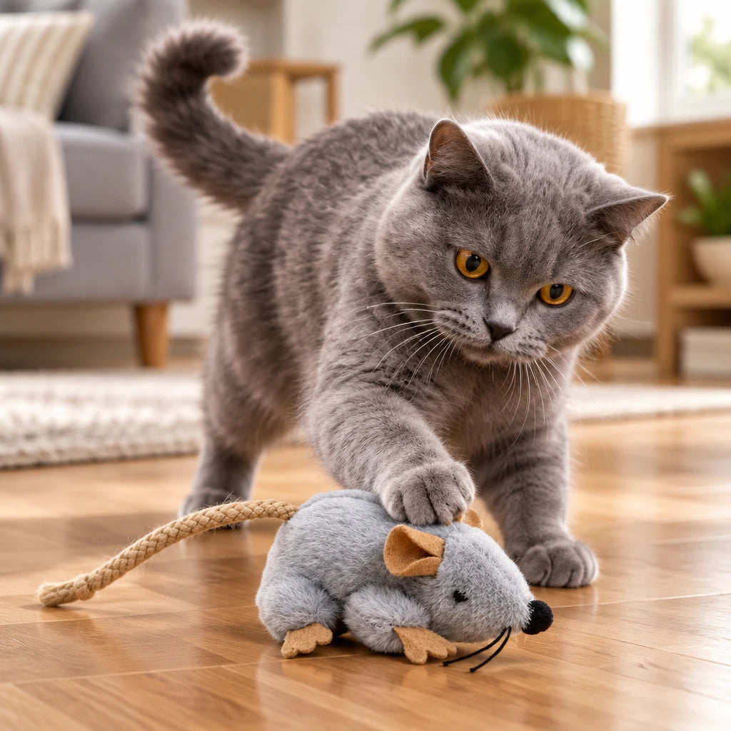 Plush Mouse Cat Toy With Realistic Moving Tail with Sound