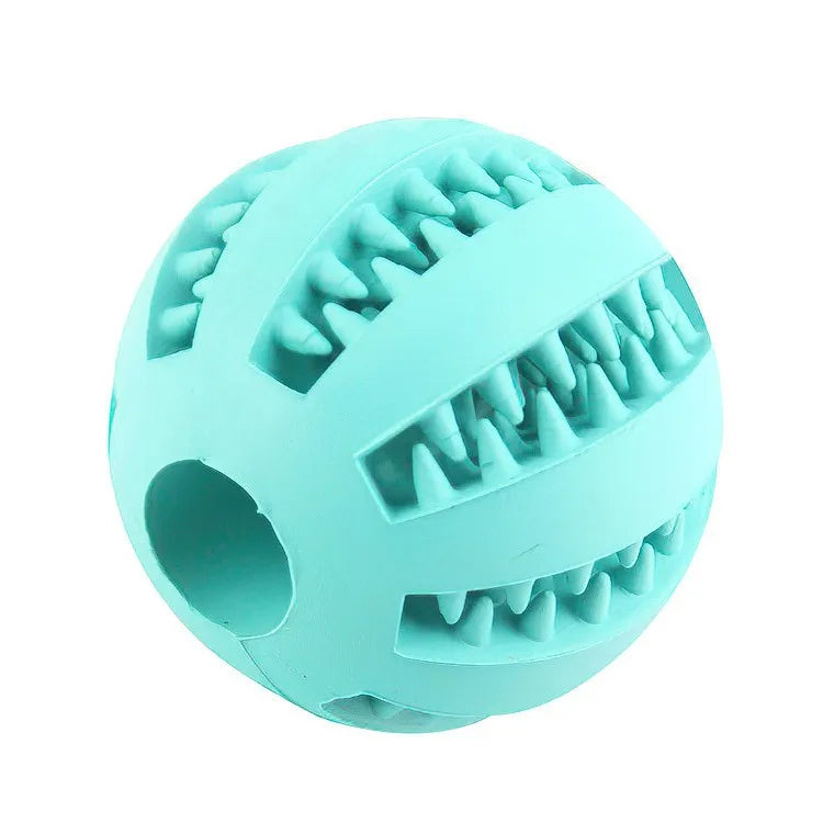 Rubber Treat Feeder ball in teal color designed for pet entertainment and engagement