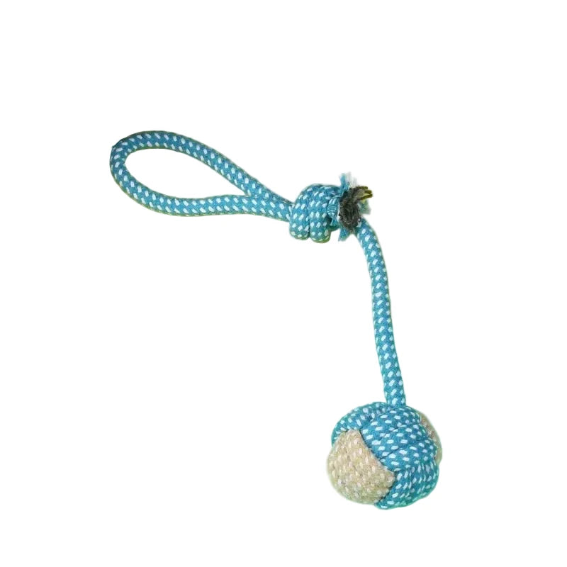 Rope Ball Toy for DogsRope Ball Toy for Dogs, blue rope with a bouncy ball for dogs to chew and play.